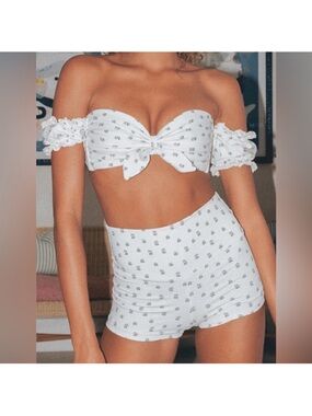 Montce White Floral Off-Shoulder Bikini Set